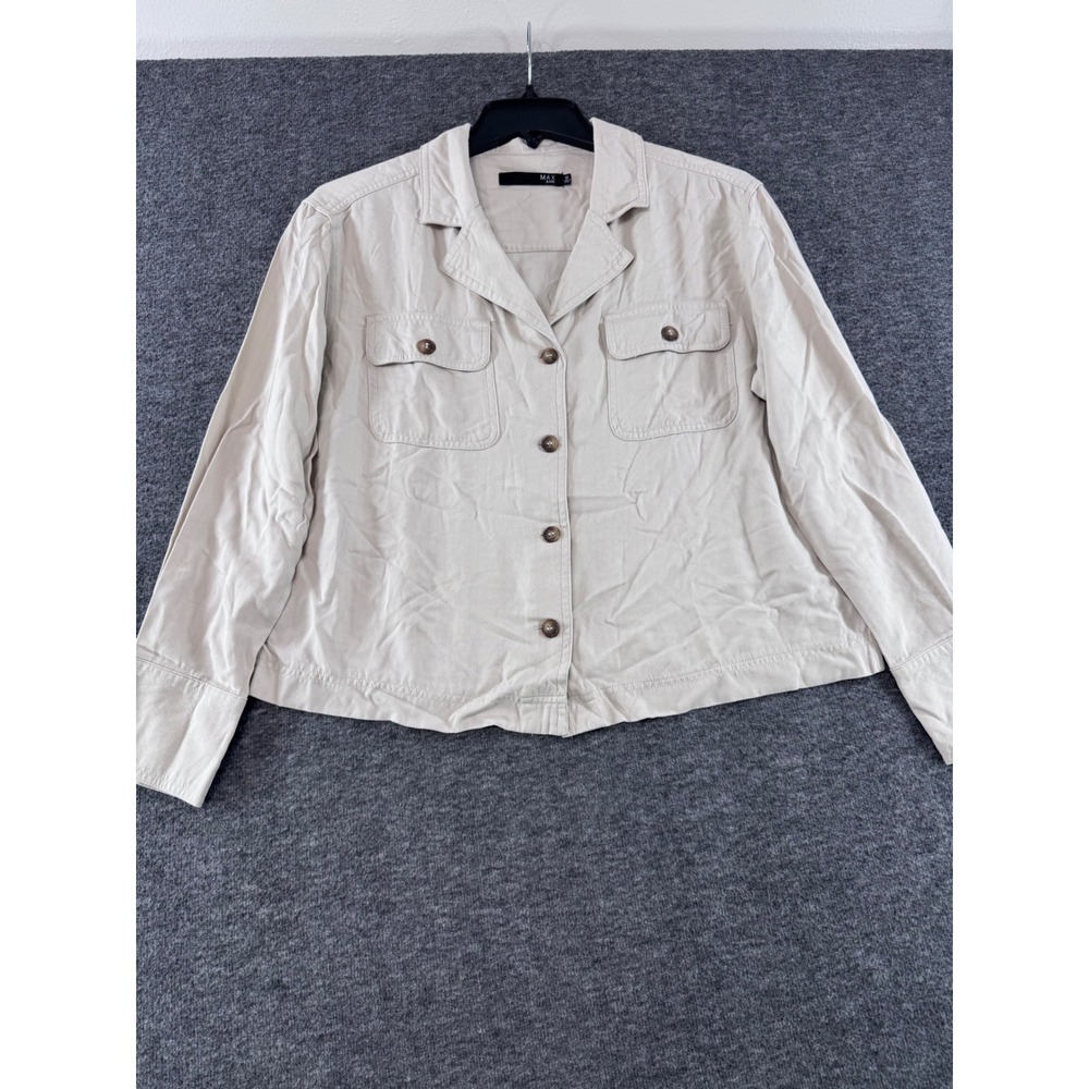 Max Jeans Women Beige 100% Tencel Utility Button Down Jacket Size M